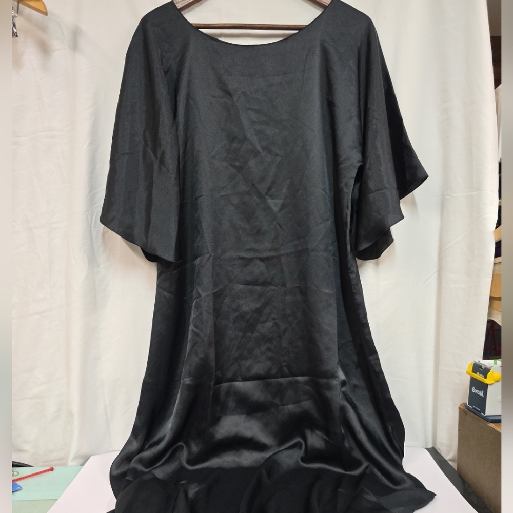 Claire Sandra By Lucie Ann Of Beverly Hills Black Satin Night Gown Vintage 1950s